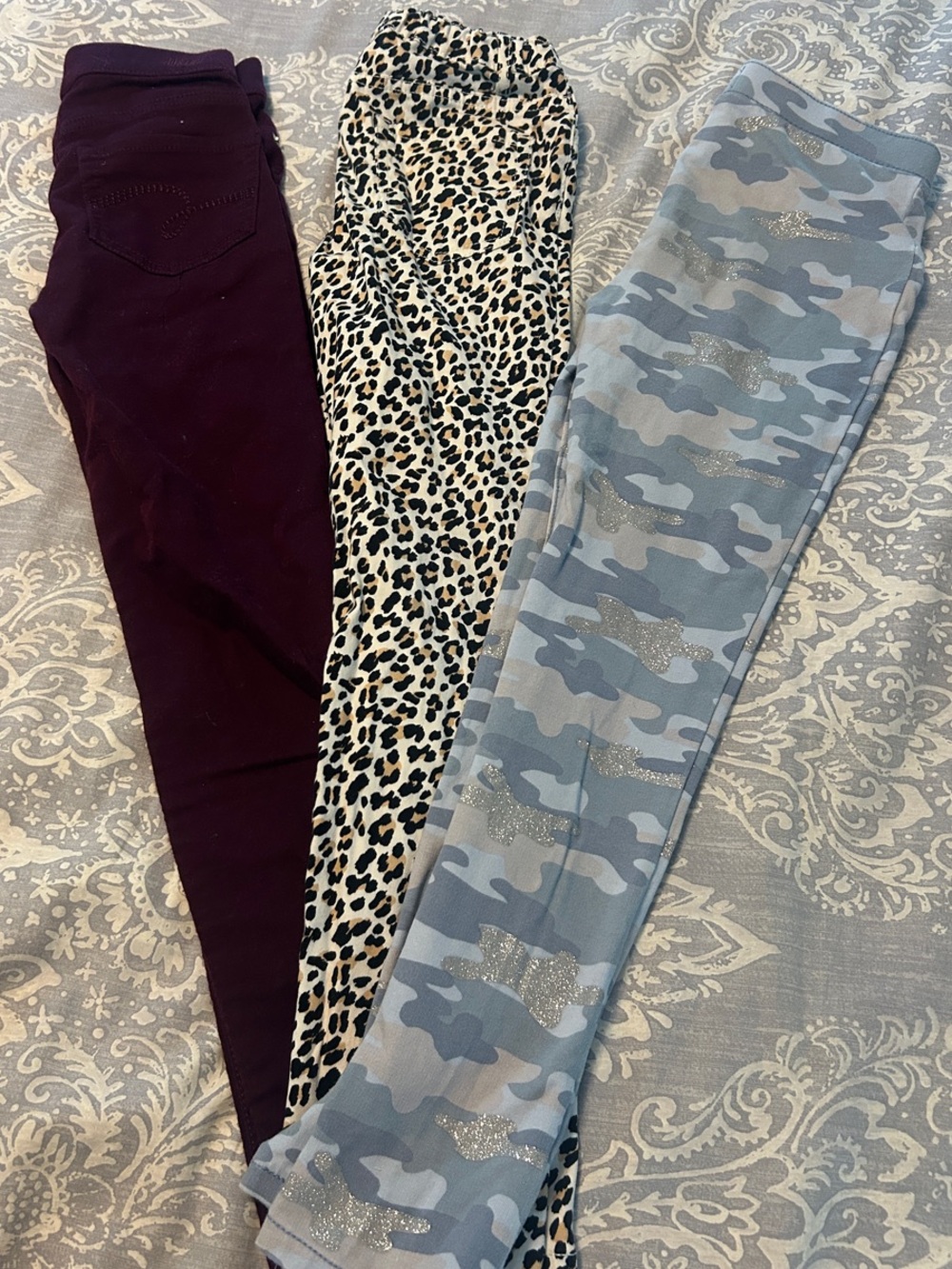 Girls' 3-Pack Pants Set - Plum, Leopard, Light Blue Camo